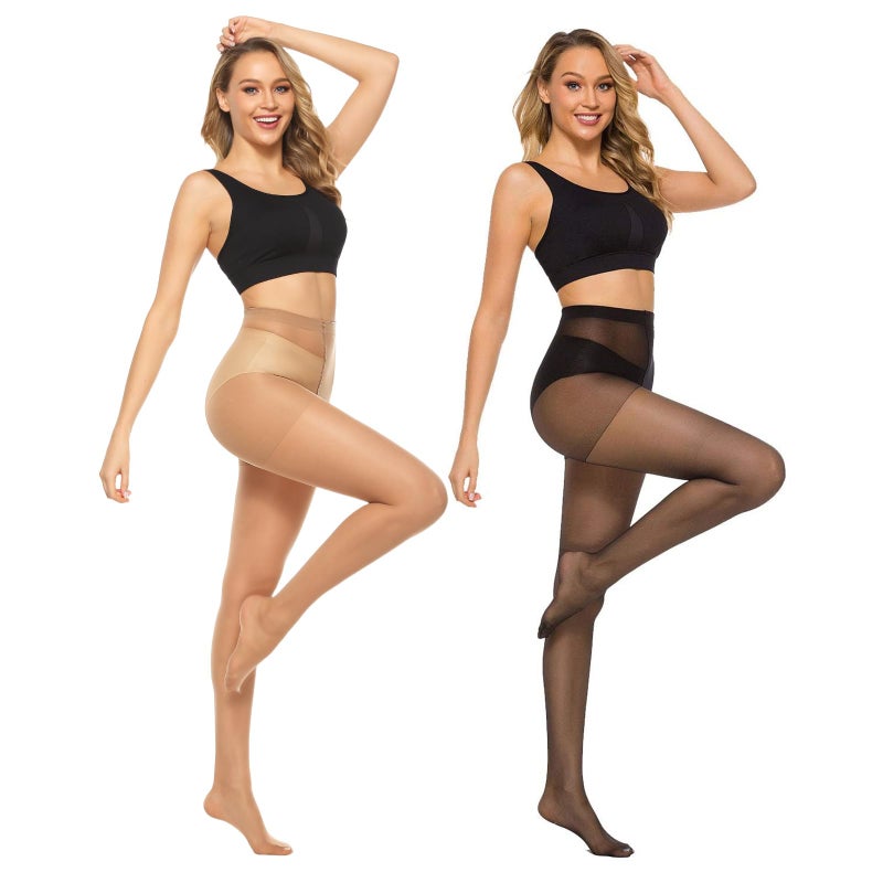 MANZI 6 Pairs 20D Women's Sheer Tights Ultra Thin High Waist Pantyhose Thigh Stockings, NaturalBlack M - Image 5